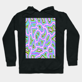 80s Abstract Retro Liquid Marble Swirl, Purple Blue Yellow Black White Hoodie